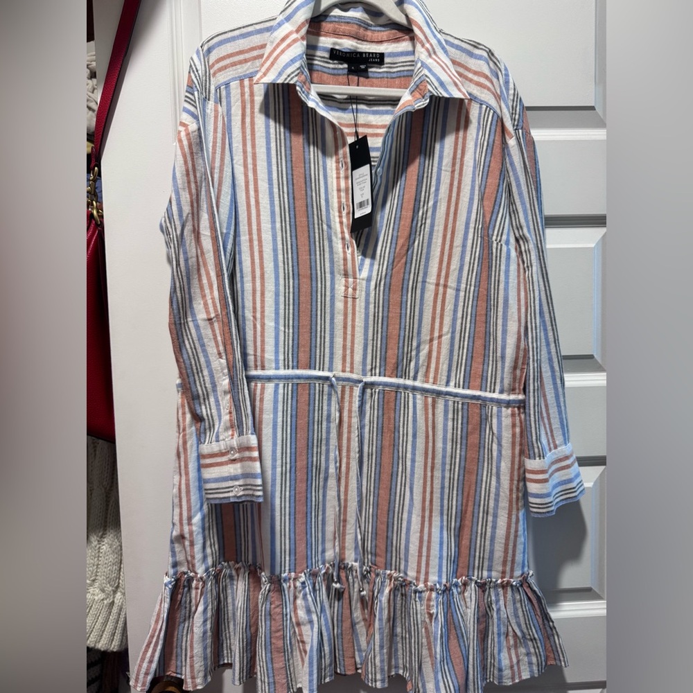 Veronica Beard Jeans Ardith 100% Cotton Striped Mini Shirt Dress NWT
